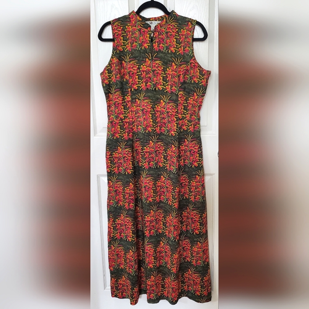 Avi Kahala Collection Hawaii Sleeveless Floral Rayon Dress Women's Size Medium